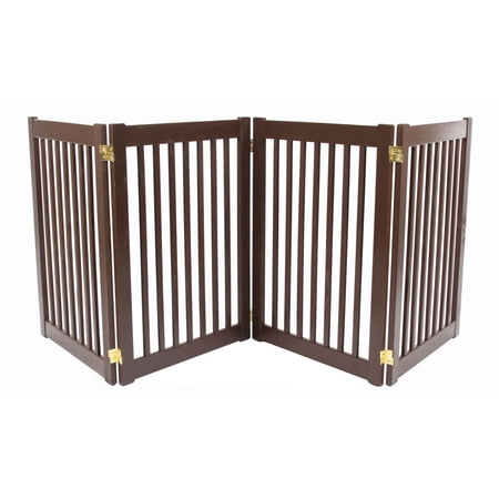 32" Highlander - 4 Panel Free Standing Wood Pet Gate - Mahogany