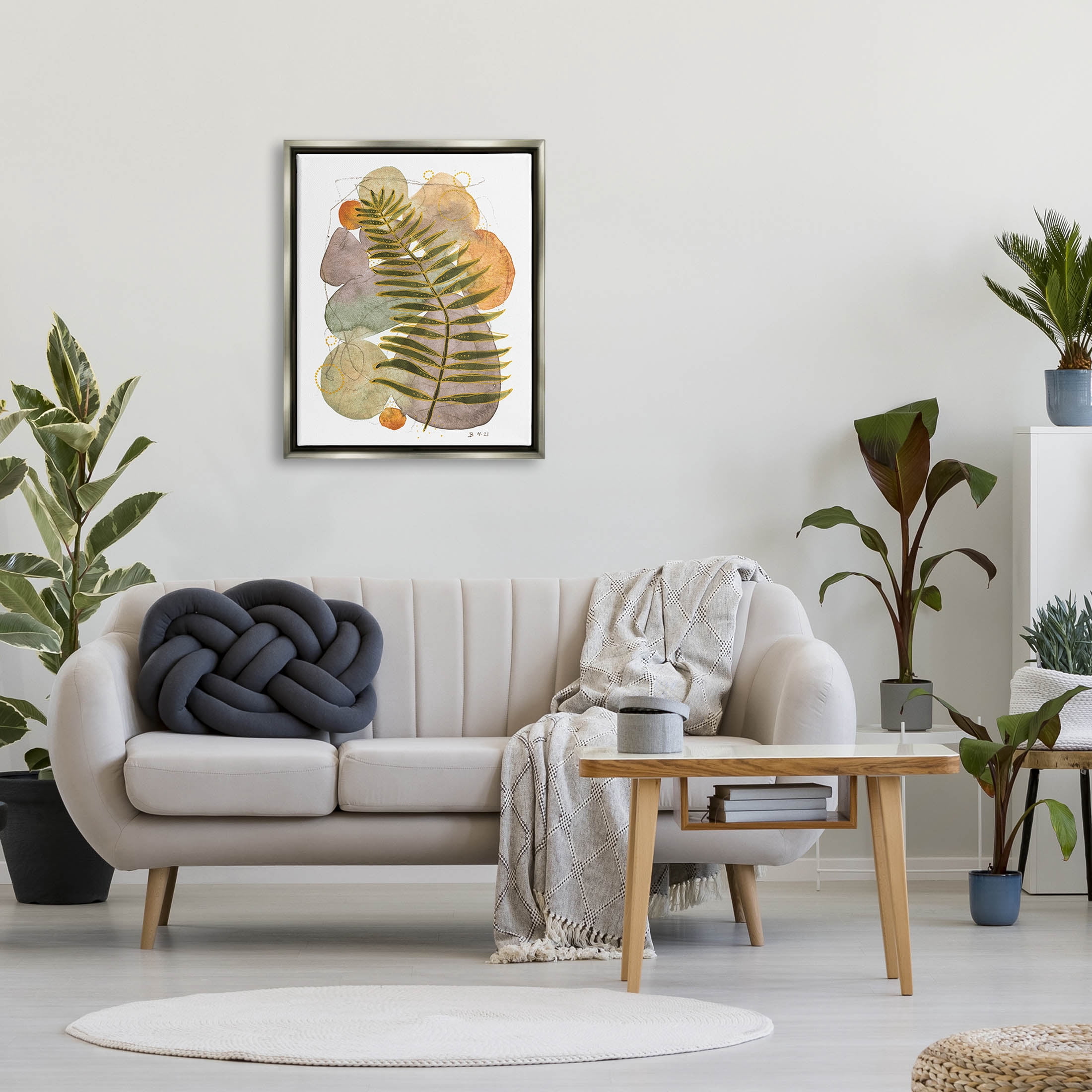 Layered Fern Leaf Nature Abstract Graphic Art Luster Gray Framed Art Print Wall Art