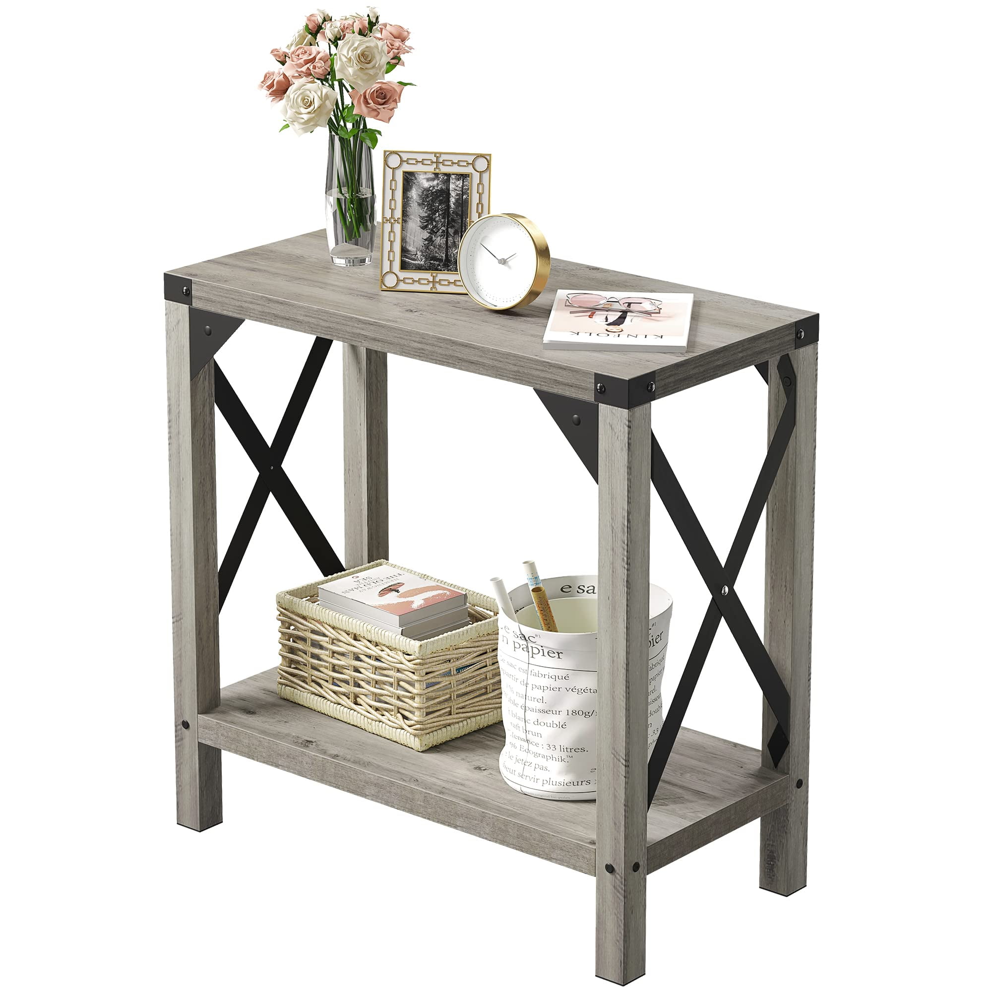 Litake Narrow End Table for Small Spaces, Rectangular Farmhouse
