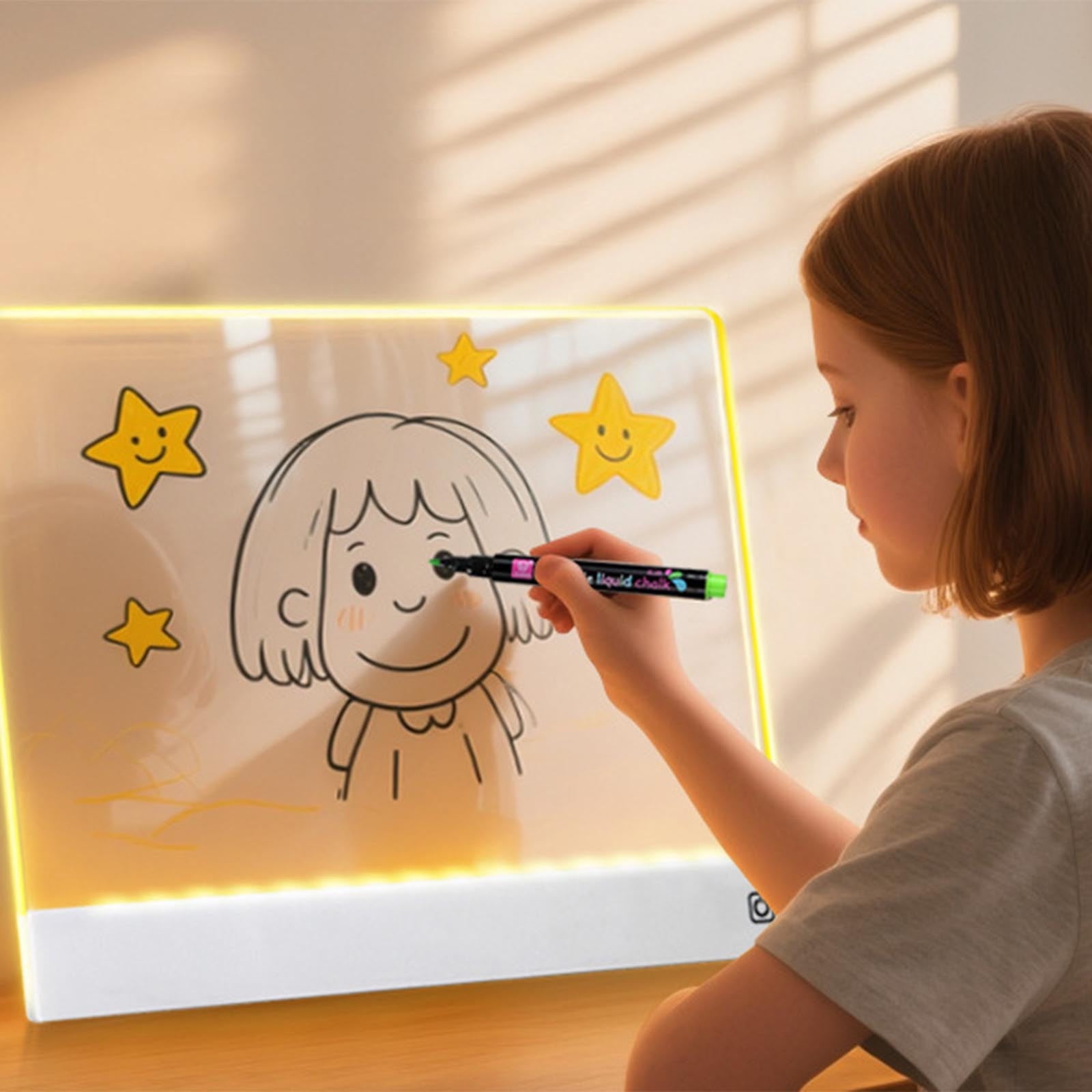 Ywuzuh 16" Led Drawing Board for Ki+ds Rechargeable, Portable Doodle Glow LED Note Board with 7 Colors, Light Up Acrylic Dry Erase Lumi Board with Stand, Christmas & Birthday Gifts for gi+rls bo+ys
