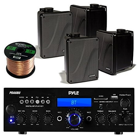 amp and speaker combo packge: pyle pda6bu bluetooth radio usb aux amplifier stereo receiver bundle with 4x kicker kb6000b 6.5