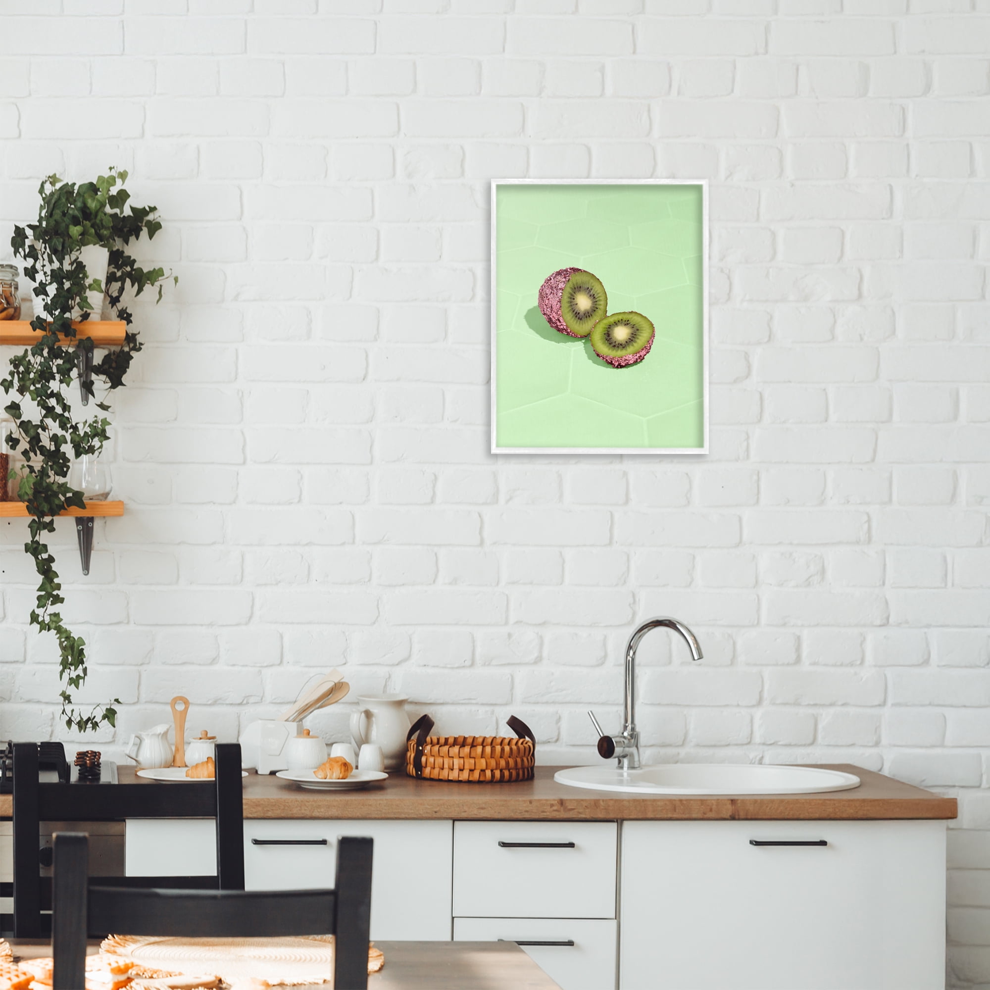 Stupell Industries Green Glimmer Kiwi White Framed Giclee Art, design by LISH Creative