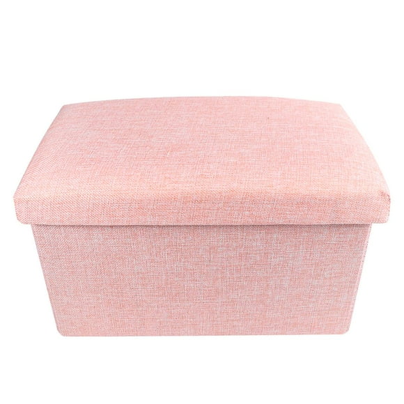 Foldable Storage Ottoman with Folding Toy Chest Storage Box Linen Fabric Ottomans Bench Foot Rest for Bedroom Living Room (Pink)