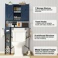 thumbnail image 3 of POAO 32"W Over the Toilet Storage Cabinet with Metal Frame &7 Storage Shelves, Bathroom Organizer with Adjustable Shelves &Paper Holder, Blue, 3 of 10