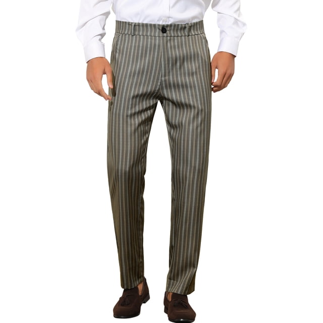 INSPIRE CHIC Pantalon Habillé Rayé pour Hommes Couleur Contrastée Pantalon d'Affaires Marron Foncé 32