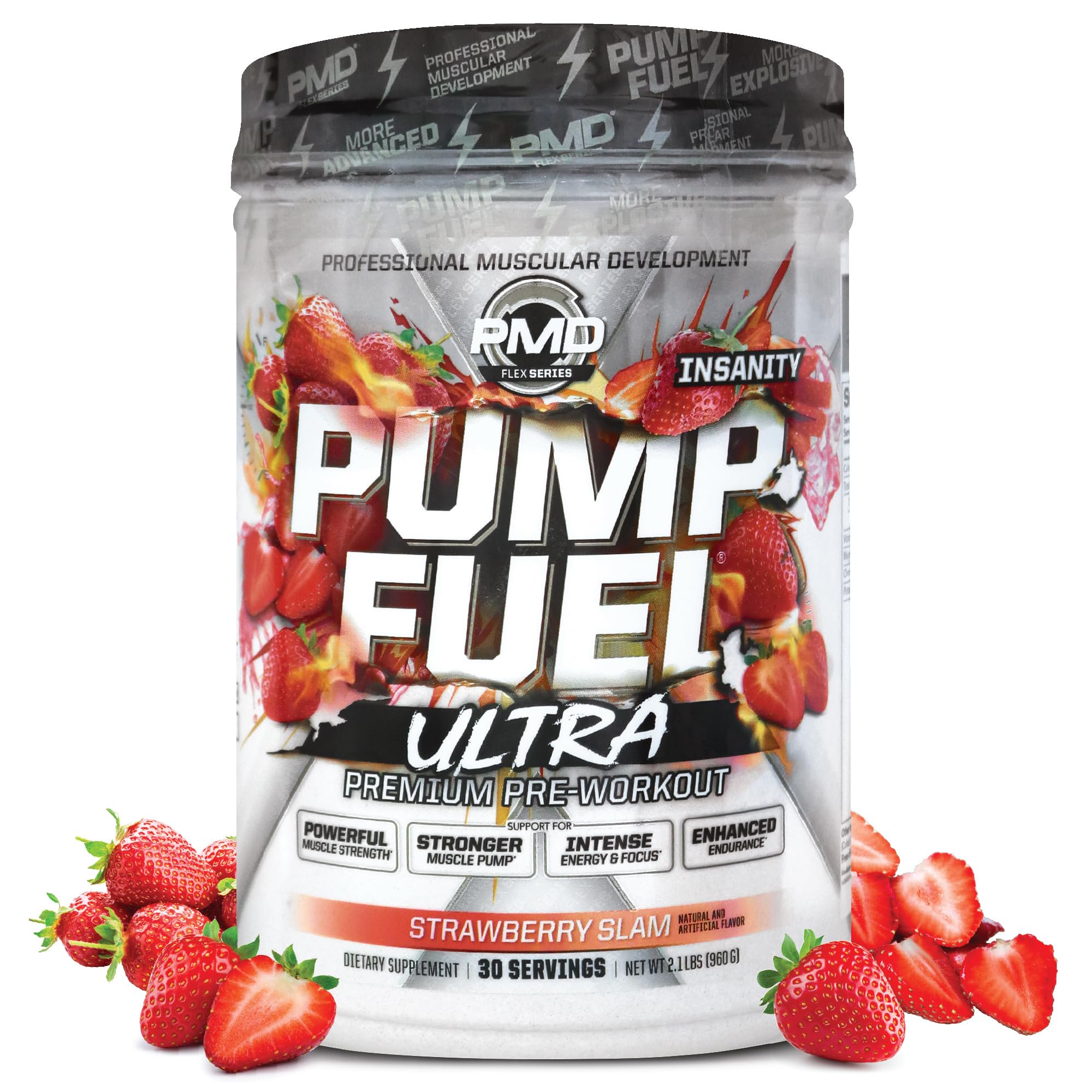 PMD Sports Ultra Pump Fuel Insanity - Pre Workout Drink Mix For Energy, Strength, Endurance, Muscle Pumps And Recovery - Complex Carbohydrates And Amino Energy - Strawberry Slam (30 Servings)