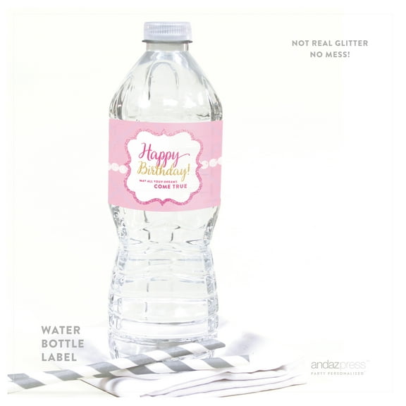 Sparkle Princess Happy Birthday Water Bottle Labels, 8-Pack