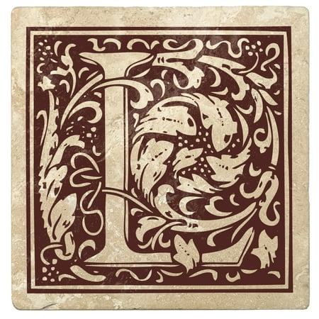 

Set of 4 Absorbent Stone 4 Ornamental Monogram Drink Coasters Hot Java Brown