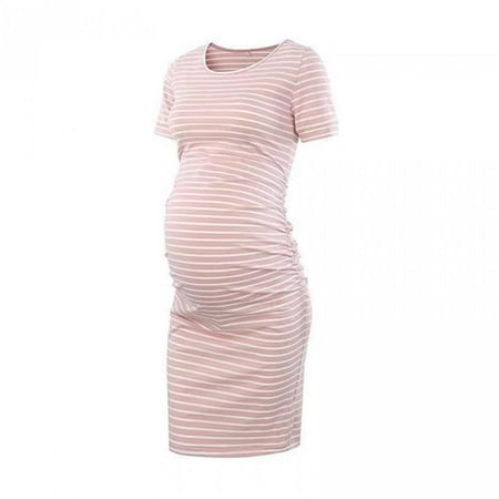 

Kiplyki Wholesale Woman O-Neck Stripe Short Sleeve Breast-Feeding Pregnant Maternity Nursing Dress