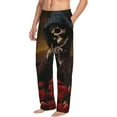 thumbnail image 2 of Uemuo Elegant Rose Skull Pattern Men's Wide Leg Palazzo Lounge Pants with Pockets Light Weight Loose Comfy Casual Pajama Pants-Large, 2 of 9