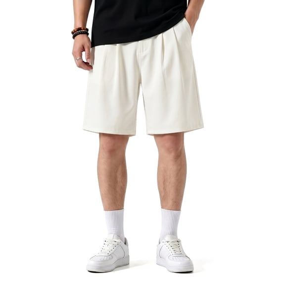 smawell Mens Baggy Pleated Dress Shorts Elastic Waist 9 in