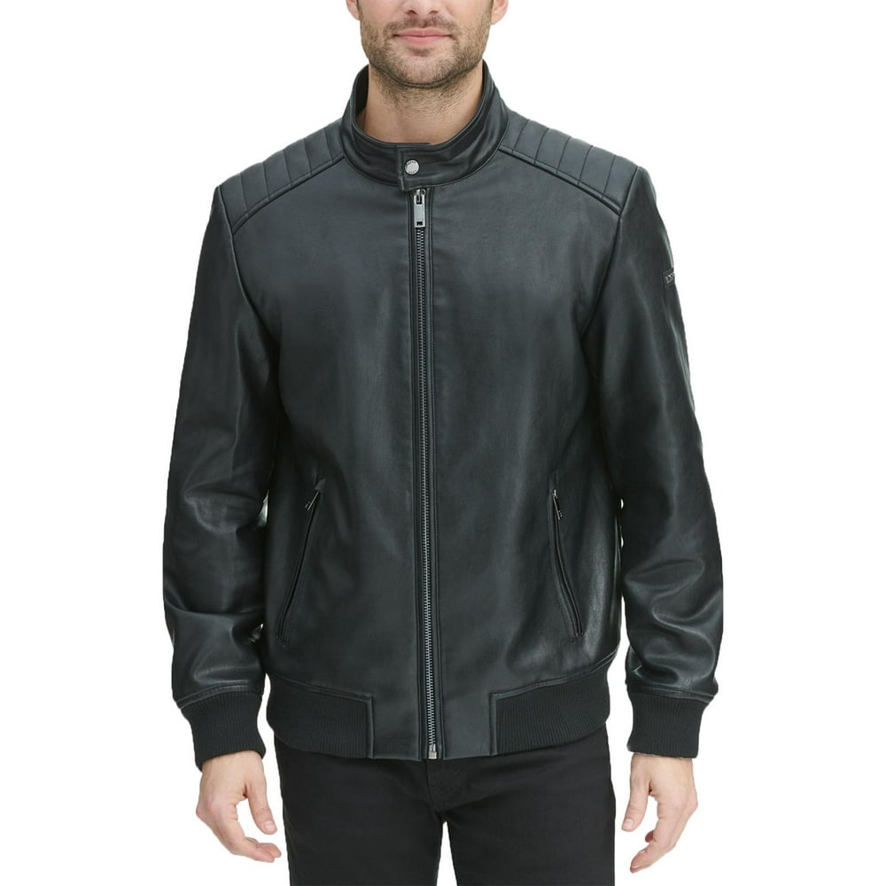DKNY DKNY Mens Faux Leather Warm Bomber Jacket