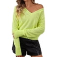 thumbnail image 1 of Gibobby Suéter térmico de manga larga para mujer de punto de otoño e invierno para mujer, moda de temperamento, manga larga, cuello en V, Color sólido (Verde, M), 1 of 4