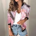 thumbnail image 2 of Womens Fashion Bomber Jacket Casual Floral Print Lightweight Jackets Full Zip Coats with Pocket Fall Stand Collar Short Outwear Tops (Pink L), 2 of 7