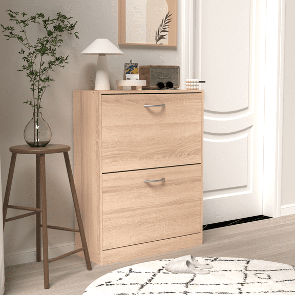 Joynovia Wooden Shoe Cabinet - White Storage with 2 Flip Doors, 20.94x9.45x43.11 Inches