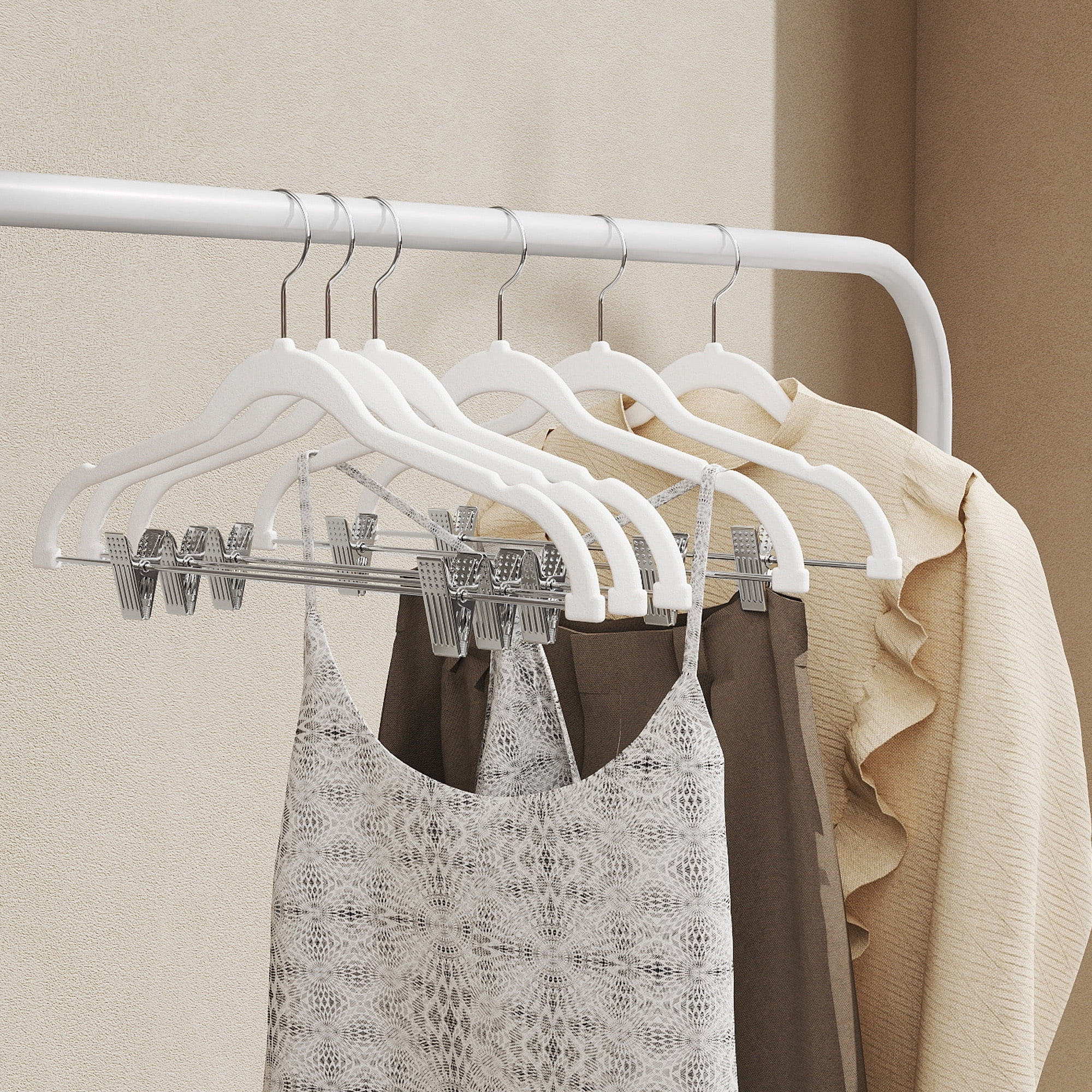 Ledrem 30-pack Adjustable Velvet Hangers, Skirt & Pants Hangers with Movable Clips, White