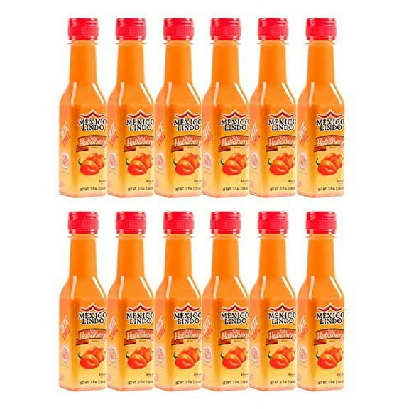 Mexico Lindo Red Habanero Hot Sauce | Real Red Habanero Chili Pepper | 78,200 Scoville Level | Enjoy with Mexican Food, Seafood & Pasta | 5 Fl Oz Bottles (Pack of 12)