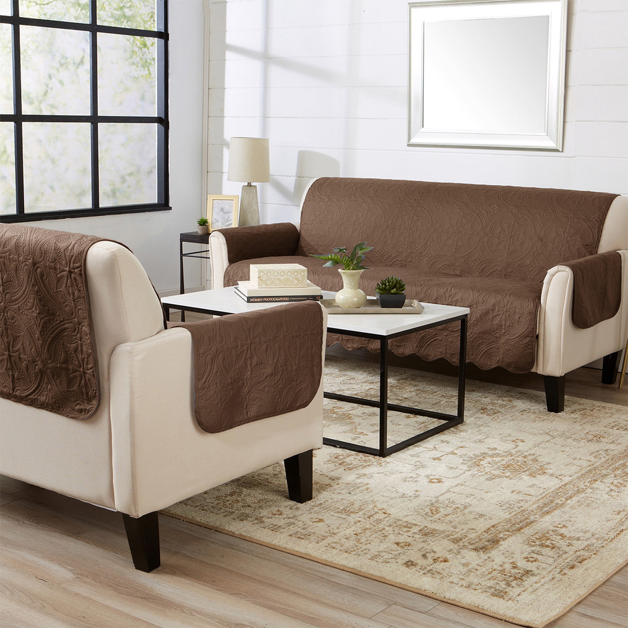 Reversible Quilted Furniture Protector, Machine Washable Slipcover, Sofa, Chocolate / Taupe
