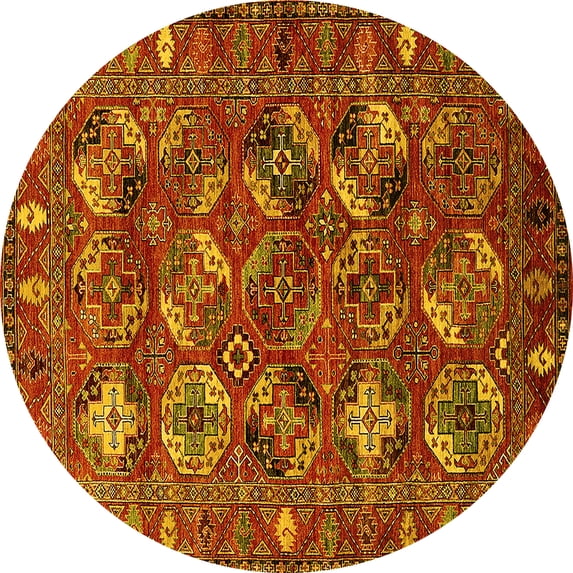 Ahgly Company Machine Washable Indoor Round Oriental Yellow Industrial Area Rugs, 5' Round