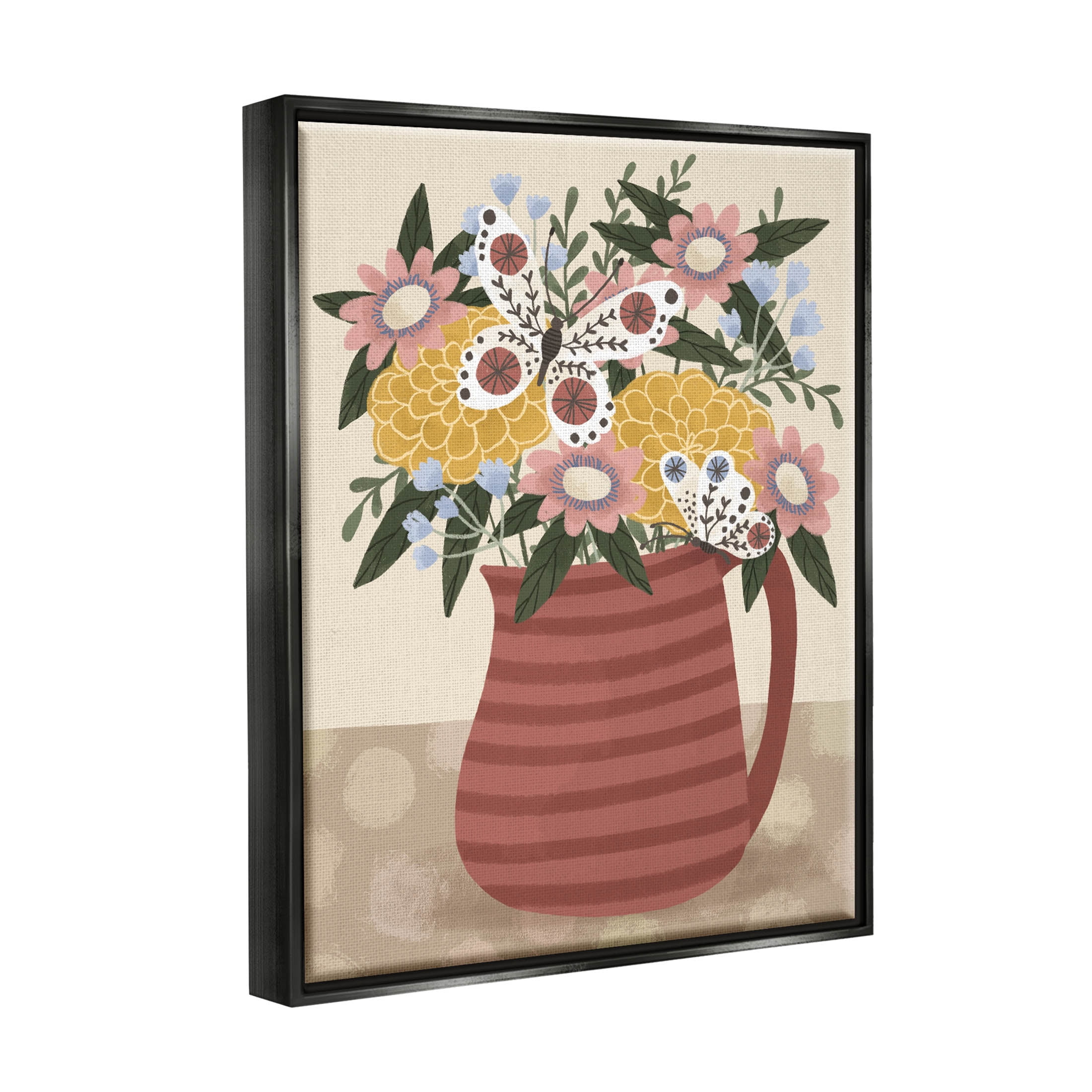 Casual Patterned Mixed Bouquet Botanical & Floral Graphic Art Jet Black Framed Art Print Wall Art