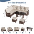 thumbnail image 4 of POTEBAN Outdoor Rattan 7-Piece Dining Set, Sectional Sofa Couch with Table & Chairs, All-Weather Conversation Set for Deck, Backyard, Khaki, 4 of 10