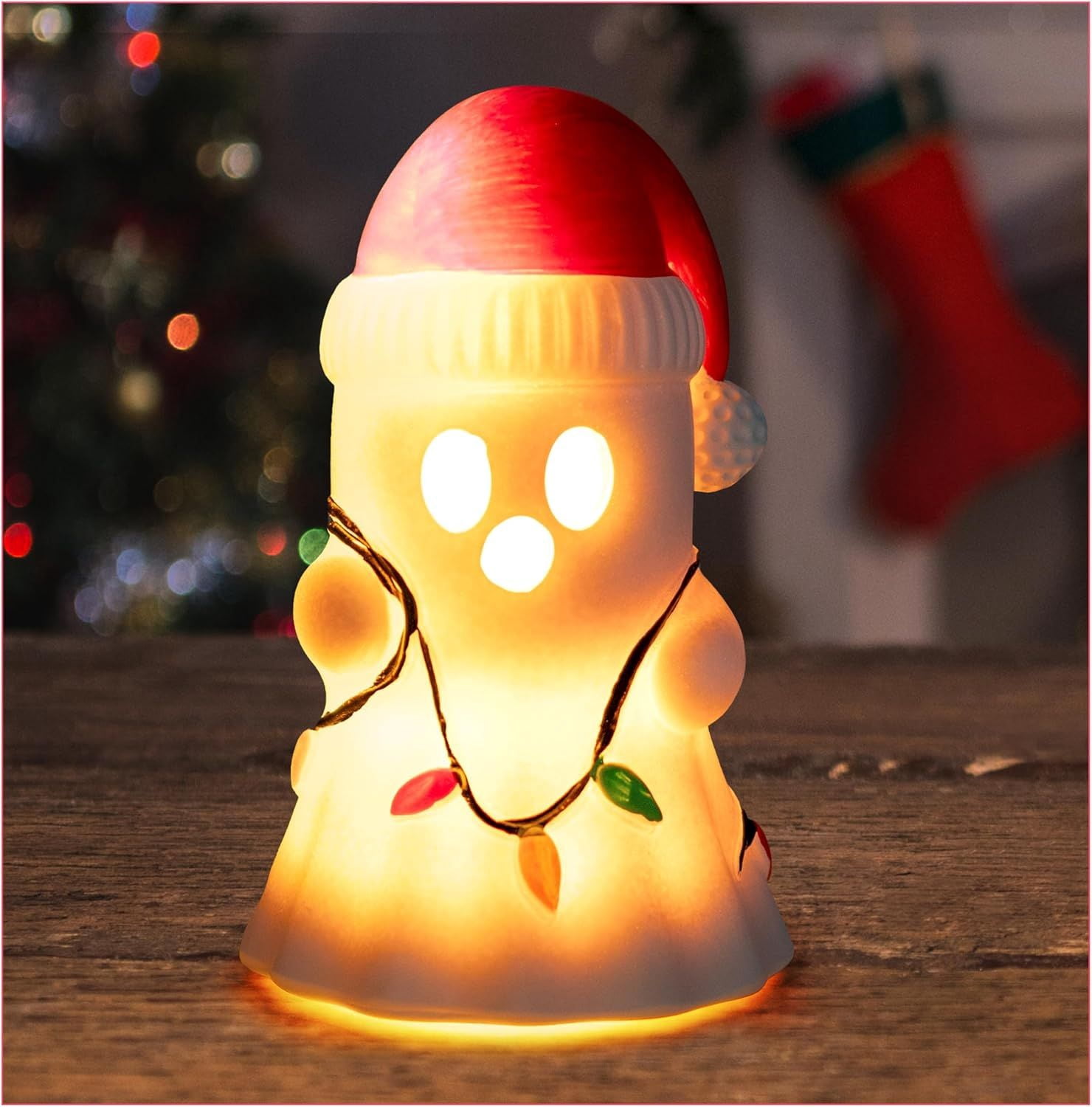Christmas Ghost Decor, Halloween White Ghost with Santa Hat Led Night Light Little Boo Figurine Statue Festival Lamp Table Topper Decoration for Home Garden Room Halloween Xmas Decor Supplies