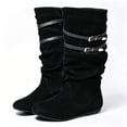 thumbnail image 4 of Women's Extra Wide Calf Knee High Slouchy Boots, Wide Width Tall Boots with Flat Heel Side Zipper Black 9.5(43), 4 of 5