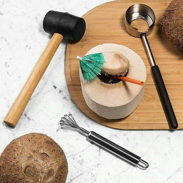Abridor , Herramienta para Carne, Punzón Manual, Martillo de Goma de Acero Inoxible, Herramienta Raspadora para El Hogar Estilo 3 Macarena Abridor de cáscara de coco