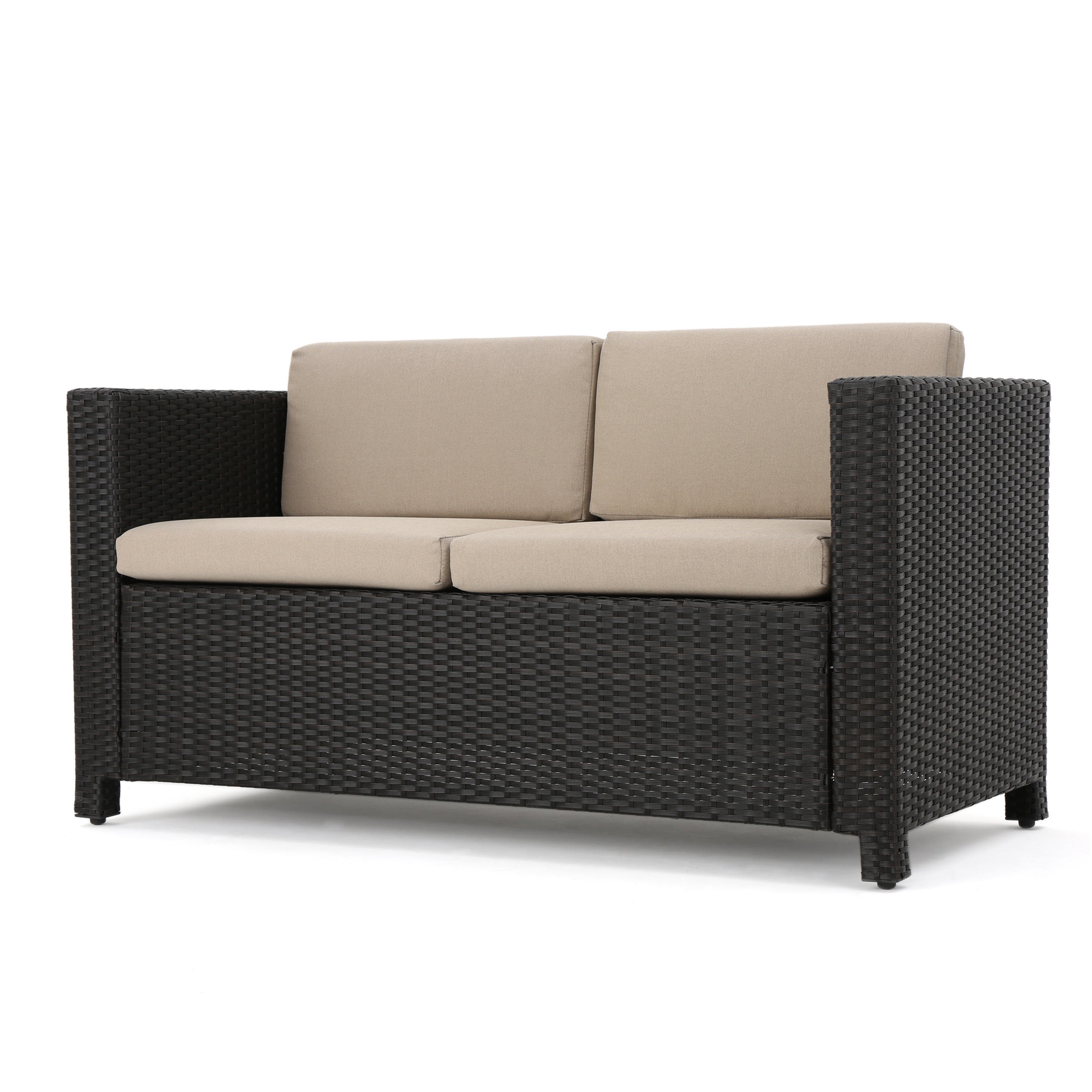 Outdoor Sofa Set 4 Piece, Patio Furniture Set, Wicker Sofa Set with Loveseat 2 Chairs Table, All-Weather PE Rattan and Water-Resistant Cushions, Modern Outdoor Seating, Dark Brown
