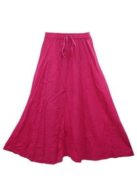 Mogul Womans Skirt Stonewashed Rayon Embroidered PINK Boho Peasant Skirts
