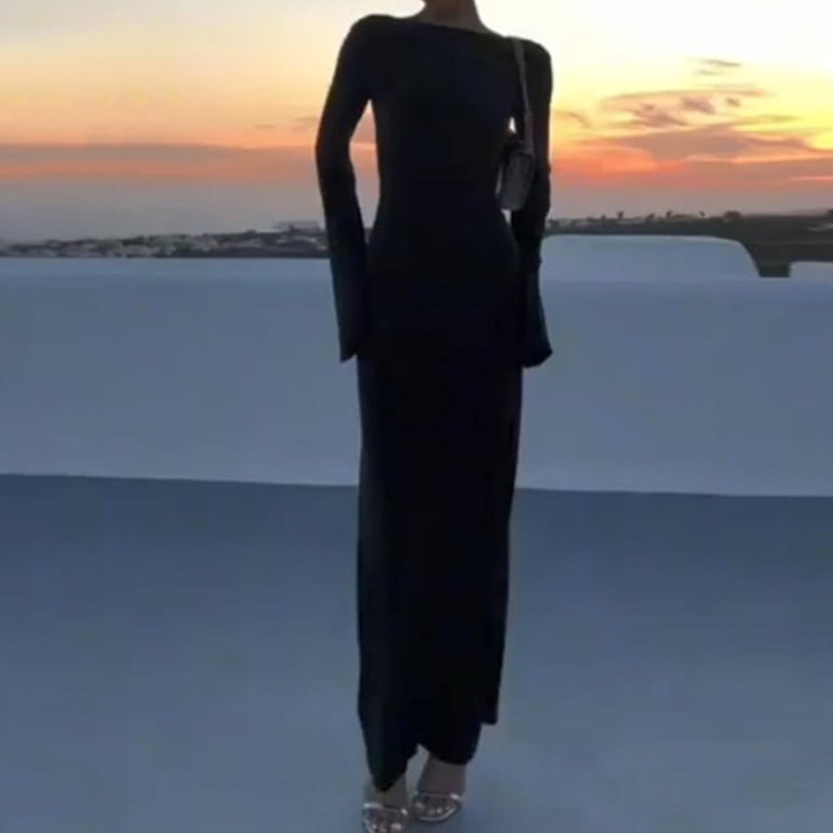 round neck backless dress solid color round neck sleeveless backless dress YonPop