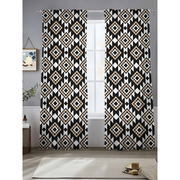 Black Brown Boho Geometric Sheer Curtains for Living Room Bedroom Southwest Aztec Motifs Sheer Curtains 84 Inch Long 2 Panels Set Light Filtering Curtain Window Treatments Drapes for Dining Room