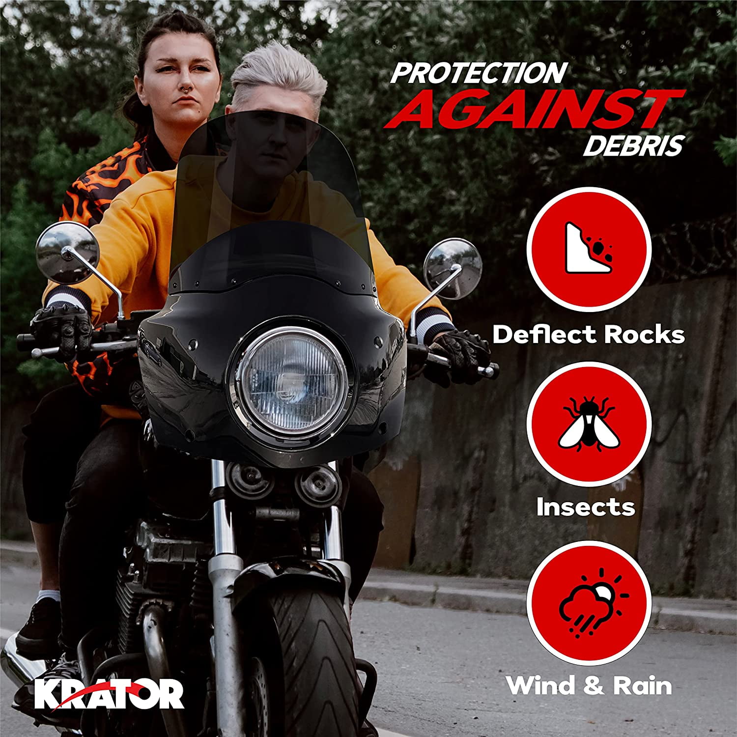 Krator Motorcycle Windshield Fairing Kit Harley Dyna and Softail