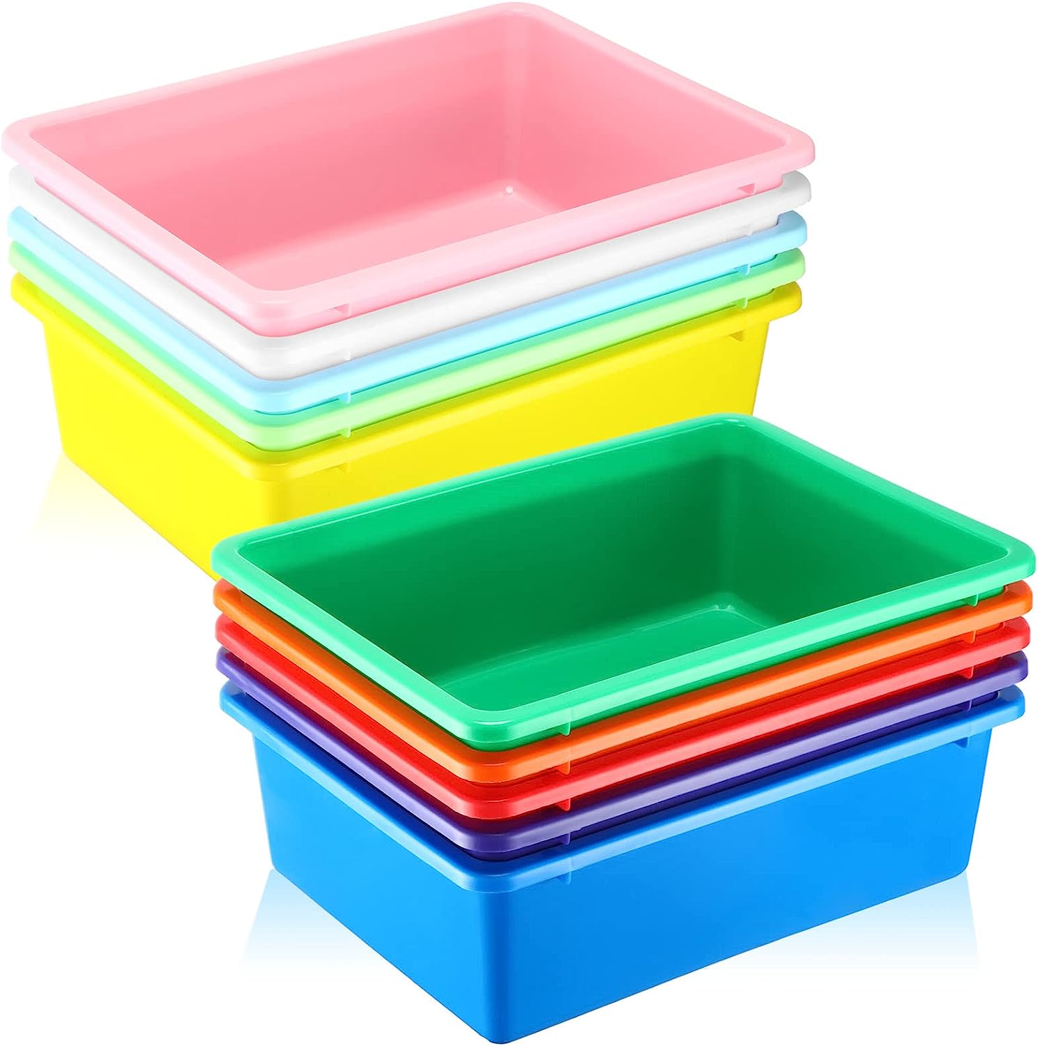 10 Pack Large Plastic Storage Bins Colorful Stackable Cubby Bins Book
