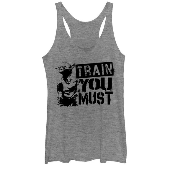 Women's Star Wars Yoda Train You Must Racerback Tank Top Gray Heather Medium