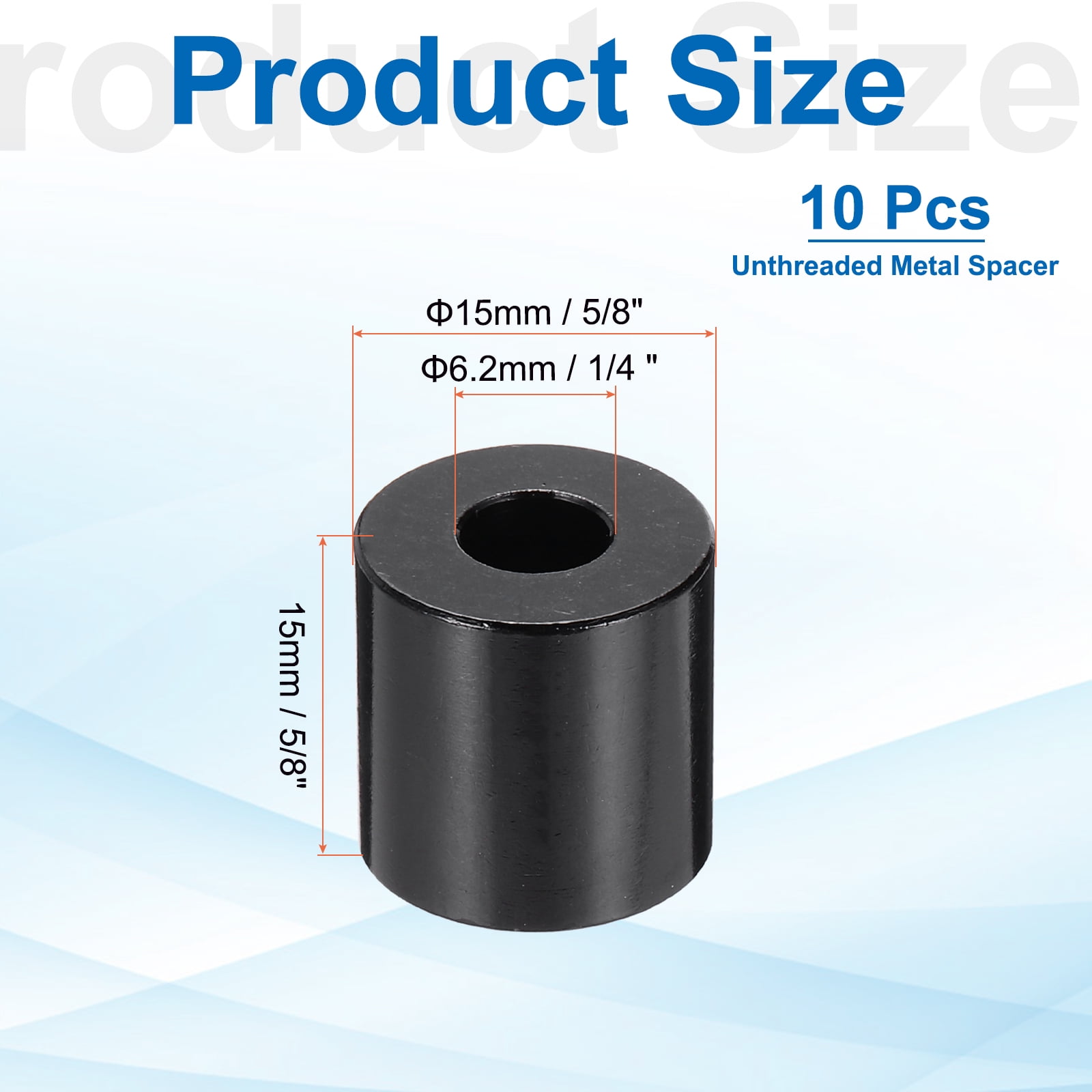 Uxcell 10pcs M6 Aluminium Spacers, 1/4" ID x 5/8" OD Round Standoff Spacer, Unthreaded Metal Spacers for 1/4" M6 Screws Bolts, Black 5/8" Length