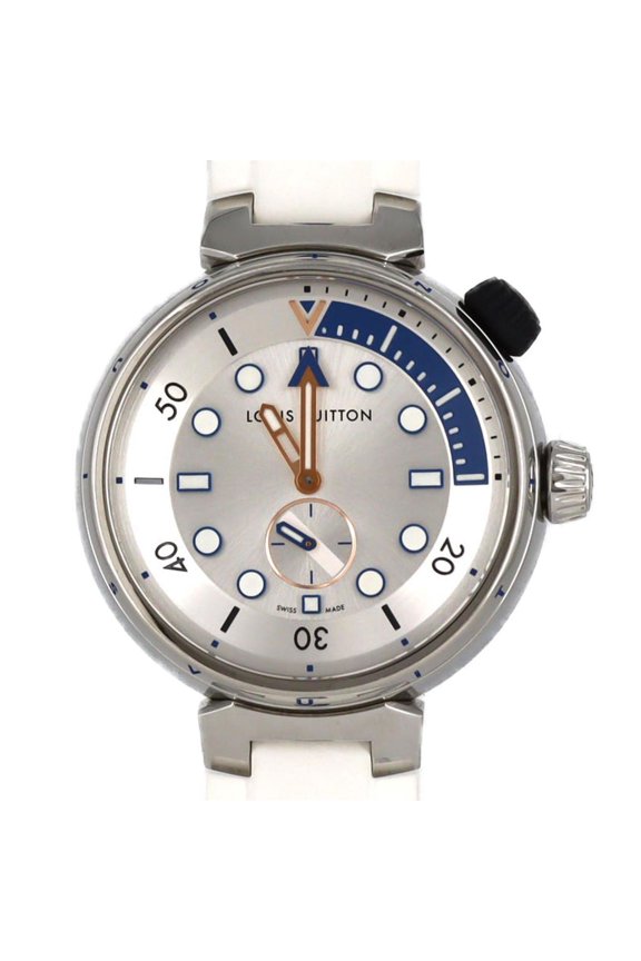 Pre-Owned Louis Vuitton Tambour Street Diver Pacific White QA124 Stainless Steel Quartz Watch