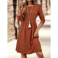 thumbnail image 5 of Women'S Casual Sweater Dress Crew Neck Knit Long Sleeve Dress A-Line Knee Length Fall Winter Dress Orange XL, 5 of 10