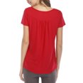 thumbnail image 4 of Mujer Cuello Redondo Top Botón Trim Plisado Busto Manga Corta Tipo Suelto Camiseta Casual Rojo S, 4 of 6