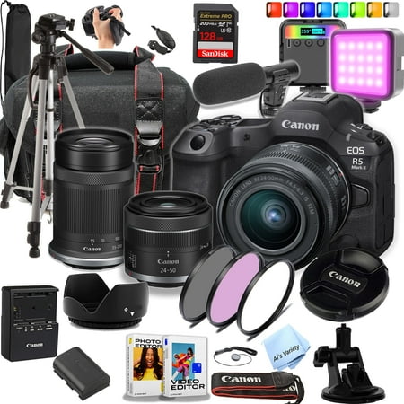 Canon EOS R5 Mark II Digital Camera with 24-50mm 55-210mm Lenses 128GB Extreme SD Card and More (Content Creator kit)