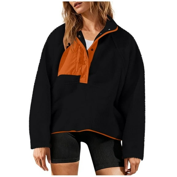 ZUKMRJPC Womens Half Button Pullover Sweatshirt Long Sleeve Color Block Fleece Sweatshirt Oversized Warm Loose Mock Neck Tops with Pocket