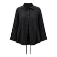 thumbnail image 4 of ClodeEU Women Collared Long Sleeve Wrap Cross Waist Slim Blouse,Casual Office Blouse Black,Women's Plus L, 4 of 8
