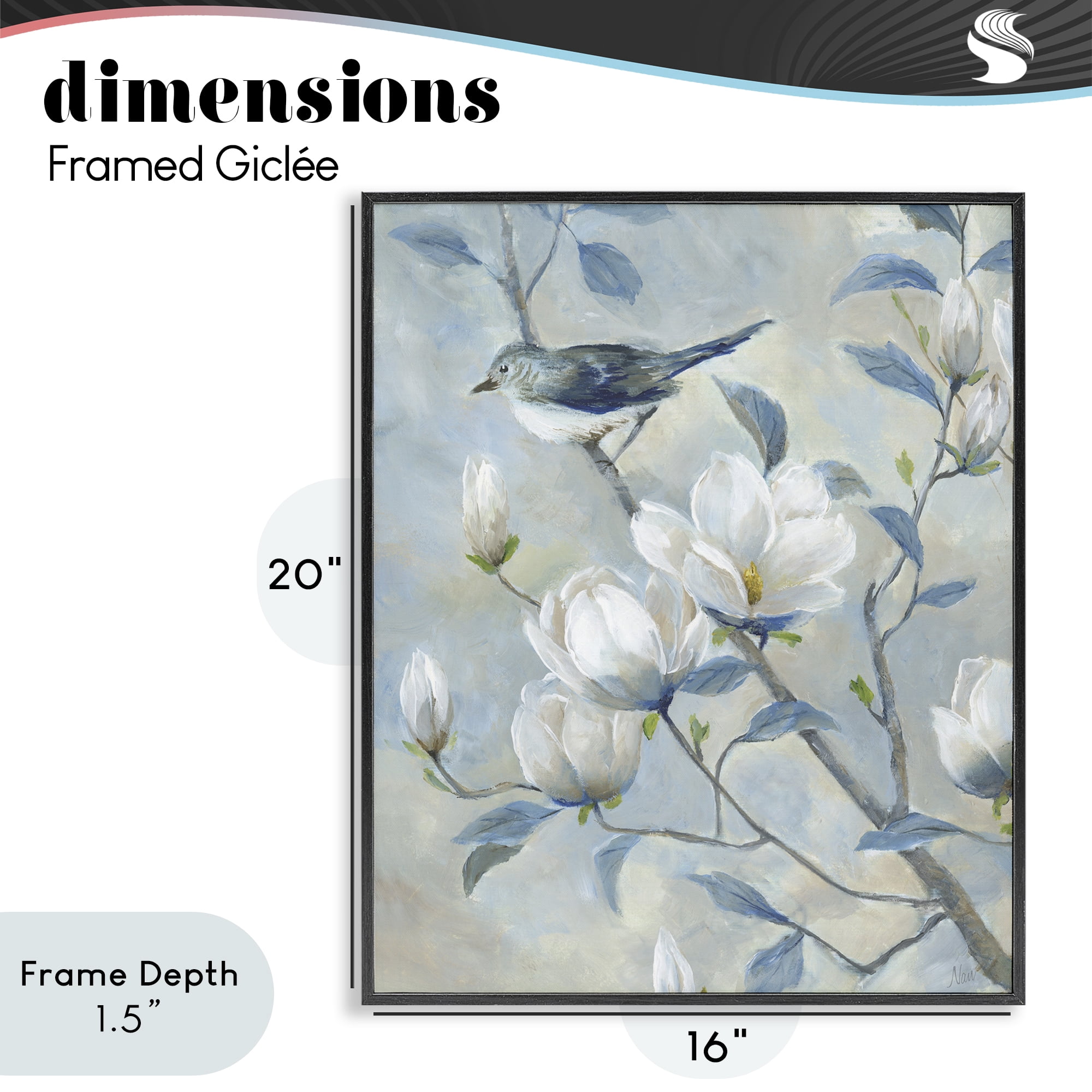 Stupell Industries Blue Bird in Magnolia Tree Black Framed Giclee Art, design by Nan