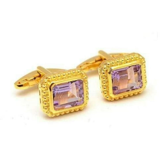 Gold Micron Plated Amethyst Cufflinks 3 Ct Amethyst Cufflinks Men Wedding Cufflinks Father day Gift Gold Groomsmen Cufflinks Engagement Cufflinks 925 Sterling Silver Amethyst Gold Plated Cufflinks