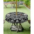 thumbnail image 3 of Outdoor Tablecloth Floral Pattern Round Patio Tablecloths 60 Inch, Waterproof Outside Table Cloths with Umbrella Hole and Zipper, Black White Summer Table Cover for Outdoor Tables Garden, 3 of 6