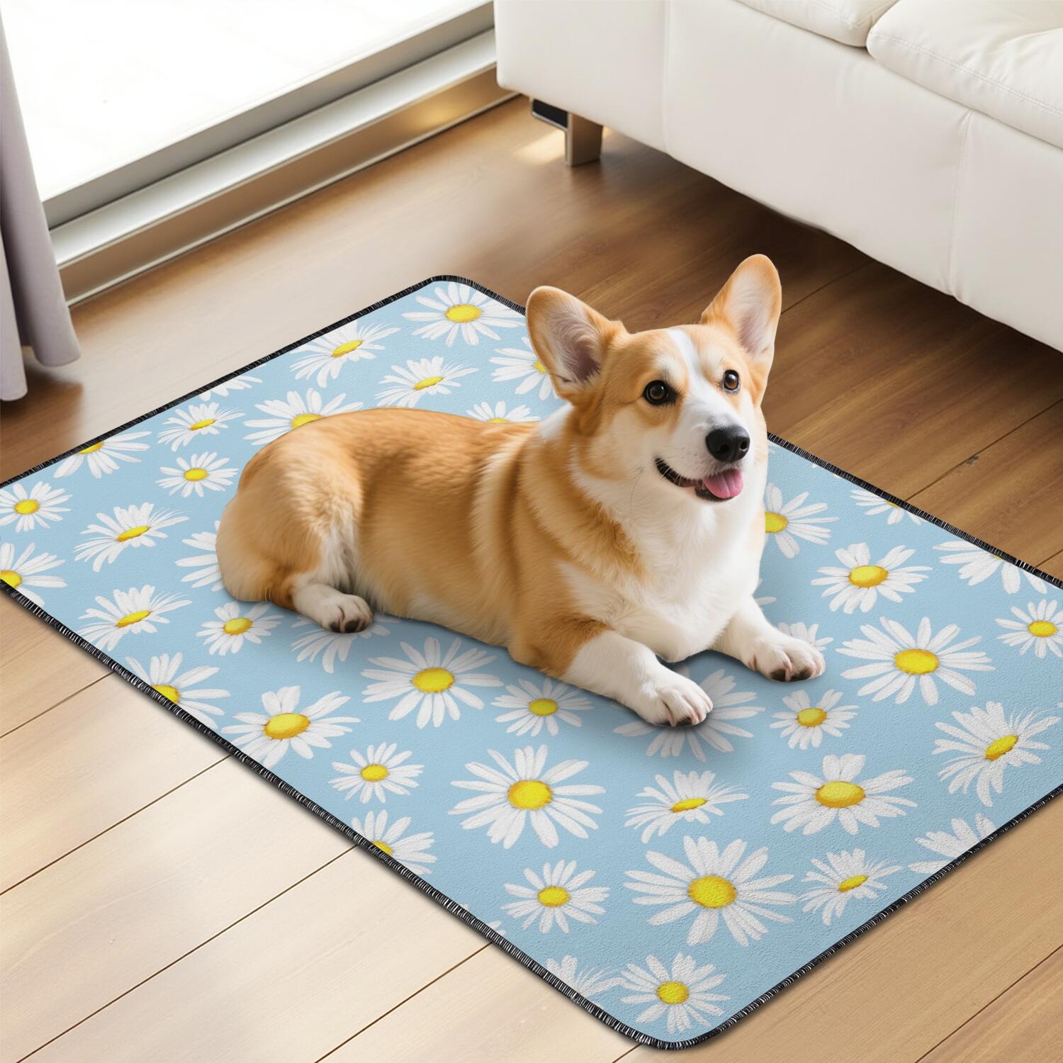 2-Set Floral Print Reusable Potty Pads, Washable Dog Training Mats 24x35 Inch, Non-Slip Puppy House Training Solution for Crate Areas