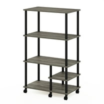 Furinno Turn-N-Tube 4-Tier Toolless Multipurpose Printer Stand Display Storage Shelf with Wheels, French Oak Grey/Black