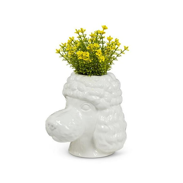 Abbott Collections AB-27-MBF-702 Vase à Tête de Chien Caniche de 7 Po&44; Blanc