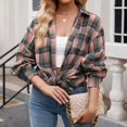 thumbnail image 5 of Xudanell Womens Casual Flannel Plaid Shirts Oversized Lightweight Fall Shirt Coat Long Sleeve Button Blouse Tops (Light Pink,S), 5 of 9