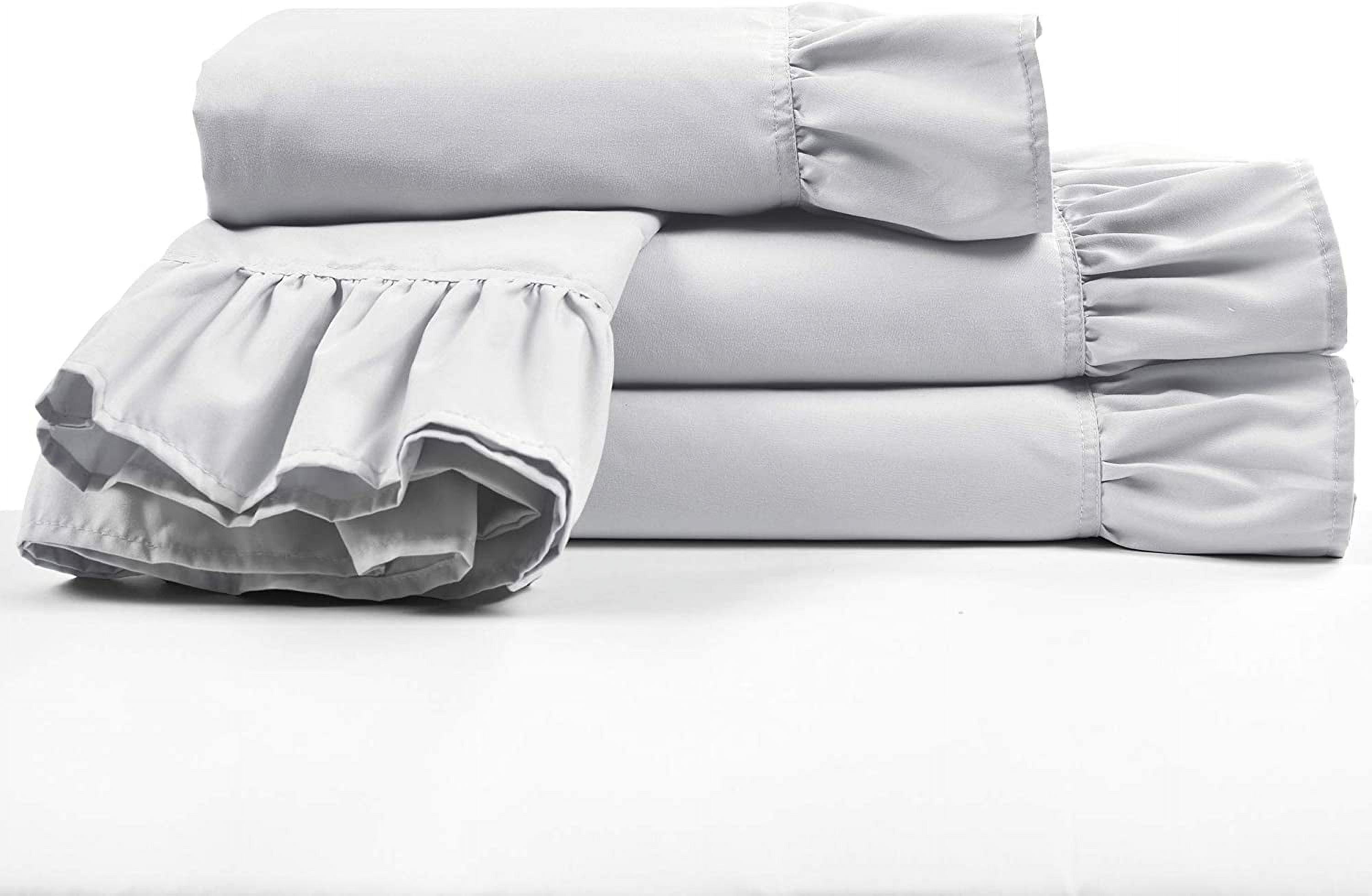 Ruffle Bed Sheet Set 6 Piece - 16 Inch Deep Pocket - 100% Pure Bamboo Bed Sheet Set - Anti Static Feels Like Silk - Super Comfy, Extra Soft and Luxury - Light Gray Solid, Twin Size.